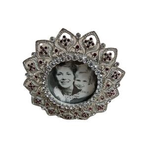 Swarovski Crystals Round Silver Plated Photo Frame 4.5” Table Top Decor